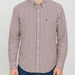 Parx Men’s Long Sleeve Striped Button Up Shirt Size 42 Large White Maroon